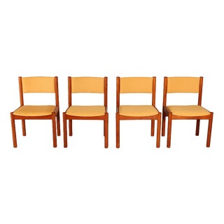 Vintage Danish Teak Dining Chairs with Yellow Fabric Upholstery, 1970s, Set of 4 For Sale