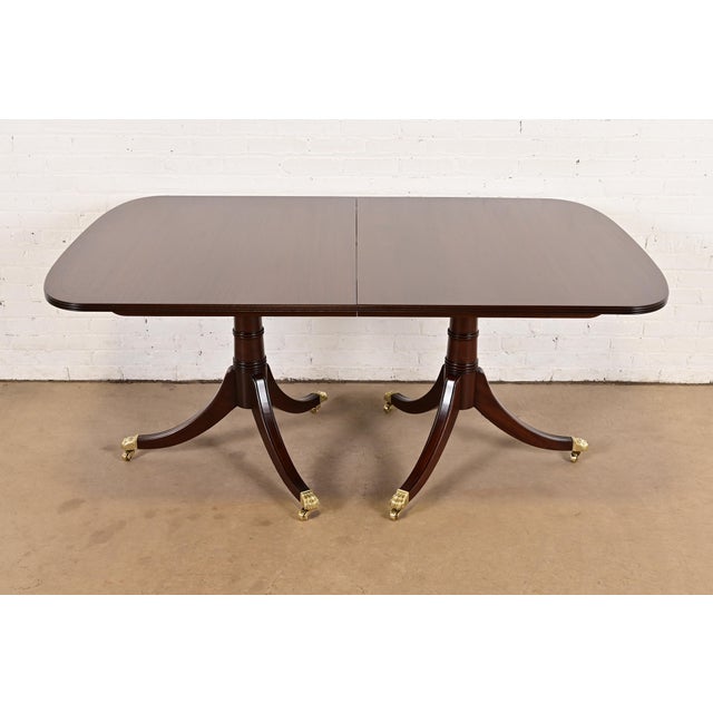 Stickley Georgian Banded Mahogany Double Pedestal Dining Table, Newly Refinished For Sale - Image 10 of 10