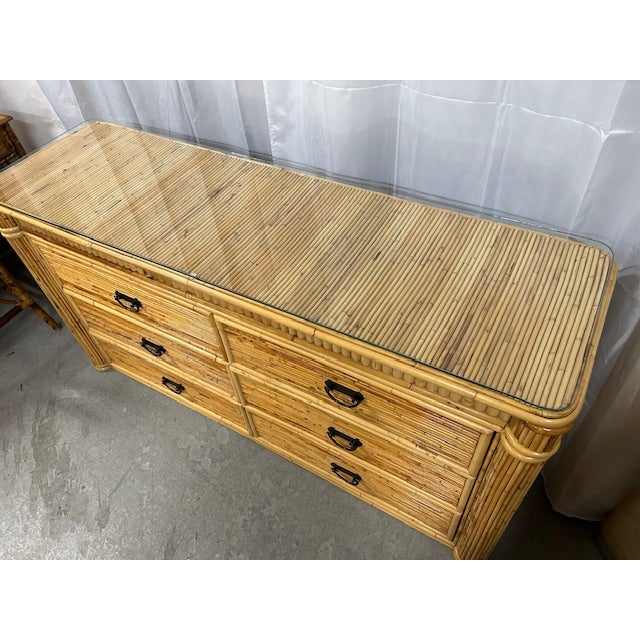 Late 20th Century Pencil Reed Rattan Dresser For Sale In West Palm - Image 6 of 8