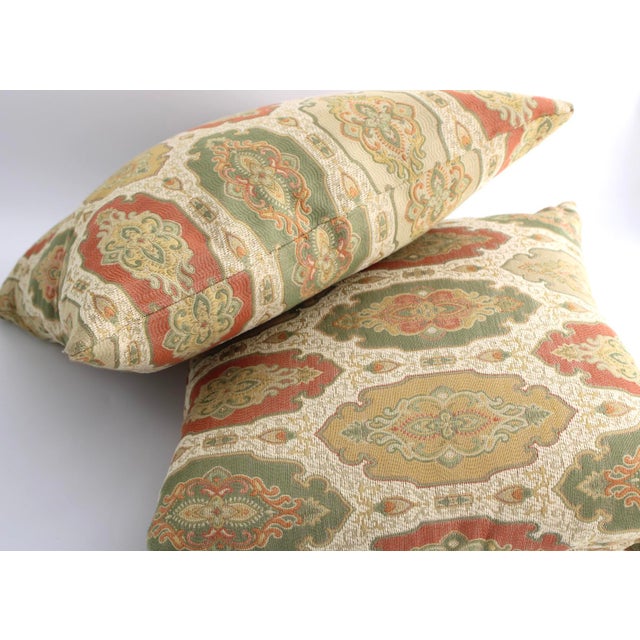 Traditional Pair of Designer Throw Pillows, Duralee Antoinette Fabric, Feather/Down Fill 19" For Sale - Image 3 of 4