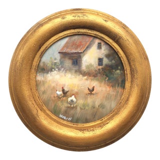 Framed Original Painting Countryhouse Landscape Antique Wall Decor For Sale