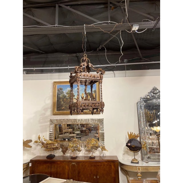 Large French Wrought Iron Lantern For Sale - Image 4 of 10