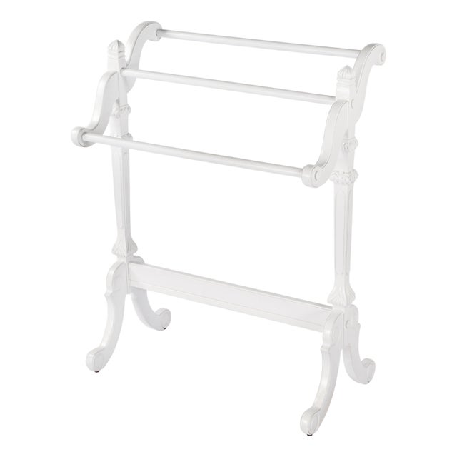 Newhouse 29.25 in. W Rectangular Wood 3 Rail Traditional Blanket Stand, Cottage White For Sale
