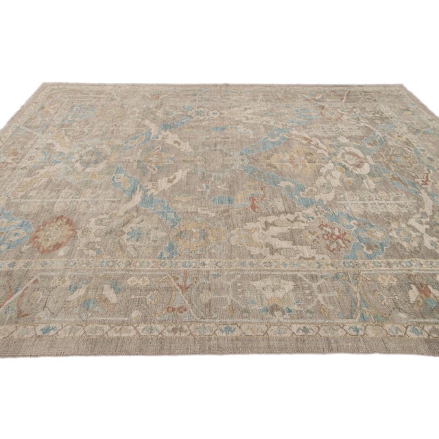 Modern Beige Sultanabad Handmade Floral Wool Rug For Sale - Image 9 of 10