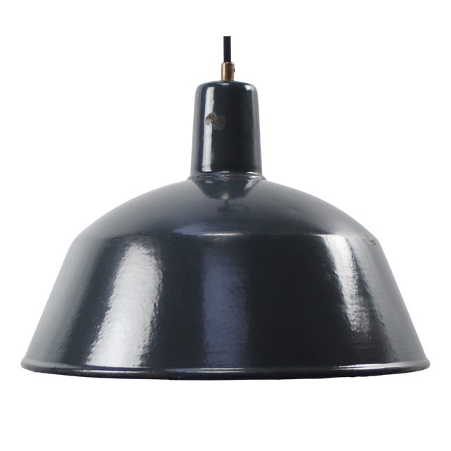 Vintage Industrial Blue Enamel Pendant Light For Sale