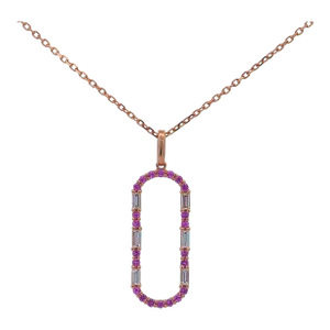 Open Oval 14k Rose Gold Diamond and Sapphire Pendant Necklace