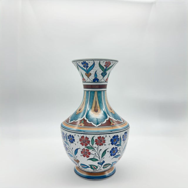 Handmade Ceramic Vase (30cm) – Turquoise & Terracotta Floral Design – Textured Iznik Decor For Sale - Image 6 of 9