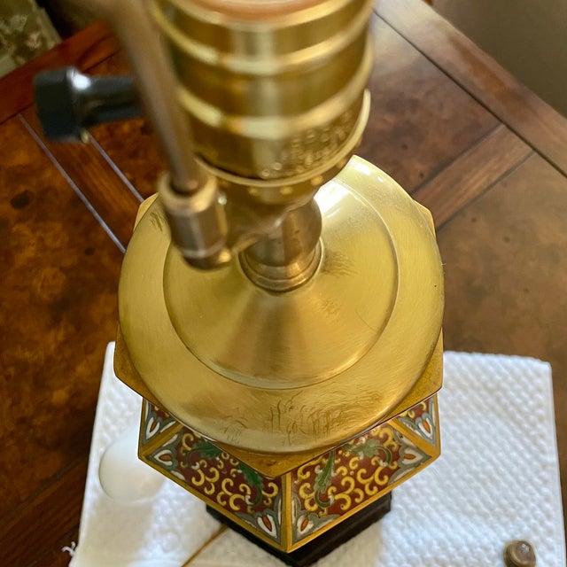 Metal Late 19th Century Floral Cloisonné Table Lamp For Sale - Image 7 of 10