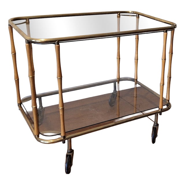 Faux Bamboo Cocktail Trolley Bar Cart attributed to Maison Jansen, France, 1960s For Sale