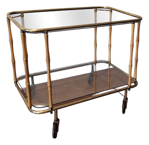 Faux Bamboo Cocktail Trolley Bar Cart attributed to Maison Jansen, France, 1960s