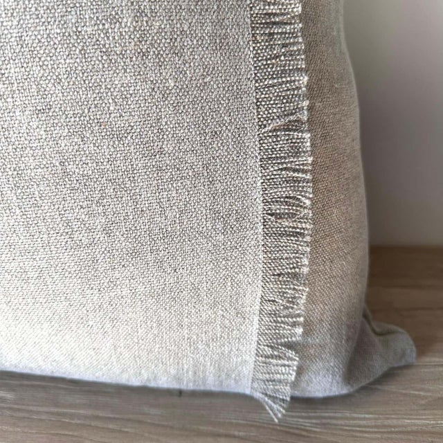 Mid-Century Modern Natural Linen Stone Washed Accent Pillow With Down Feather Insert For Sale - Image 3 of 5