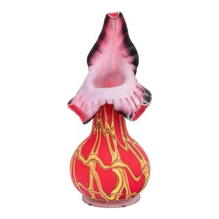 Essie Zareh Signed Baijan Art Glass Jack in Pulpit Vase 17.75" Red Gold Mint For Sale