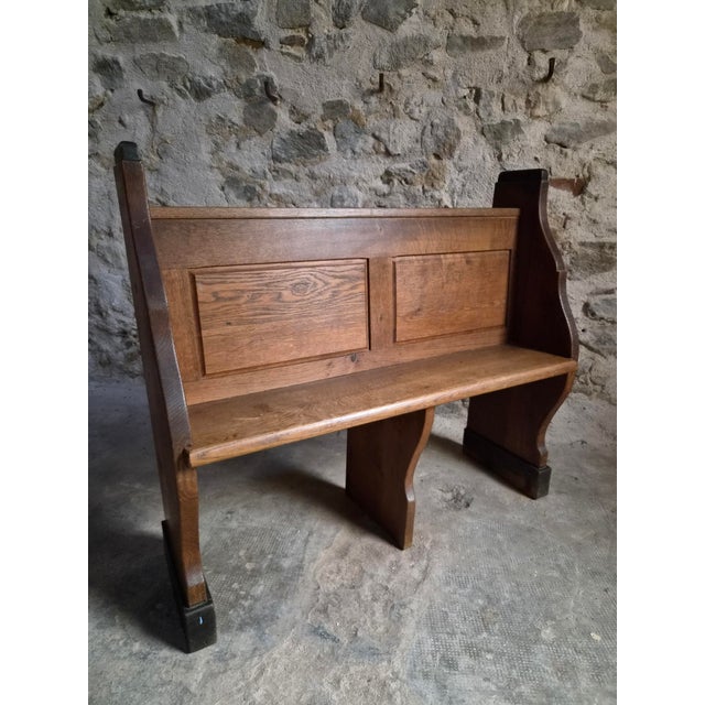 Wood Antique Oak Church Pew Hall Bench, 1900s For Sale - Image 7 of 15