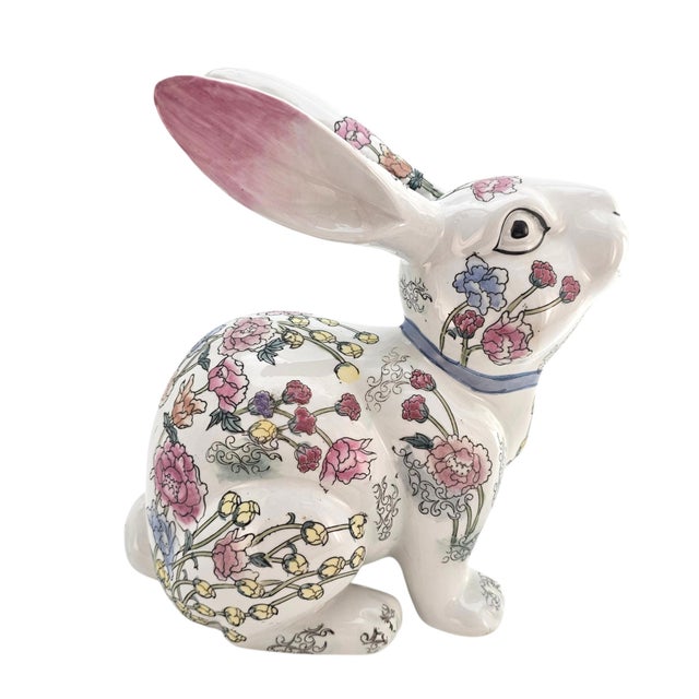 Vintage Botanical Floral Porcelain Rabbit Figurine 10.5" For Sale - Image 14 of 15