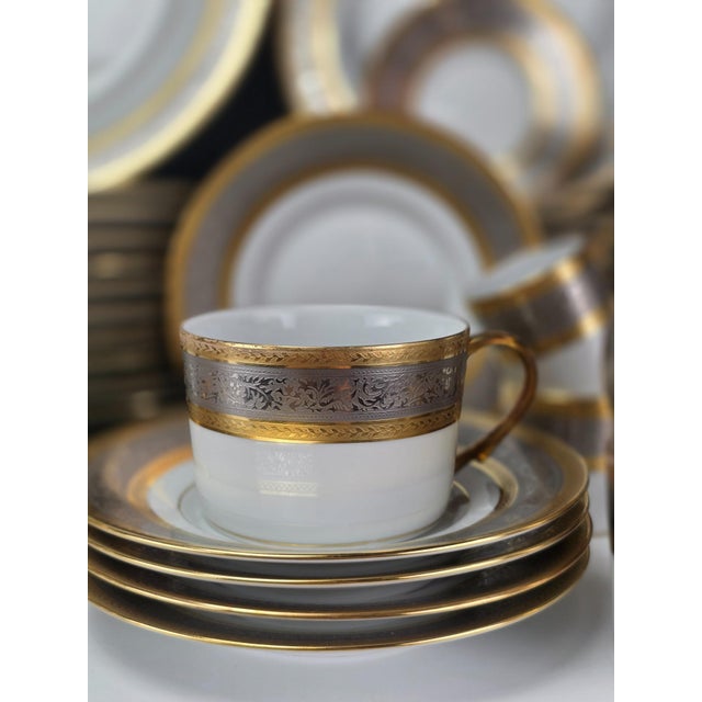 Gilt and Platinum Plaisance Service by Raynaud Limoges for Céralène, Set of 65 For Sale - Image 12 of 14