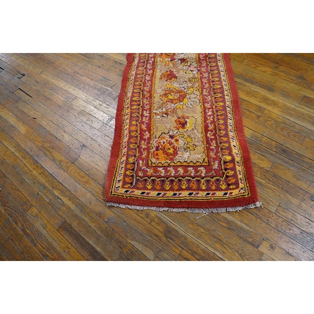 1900s Tan-Beige Floral Runner Antique Hand Knotted Indian Agra Rug 2' 5"x 13' 2" Wool Carpet For Sale - Image 4 of 4