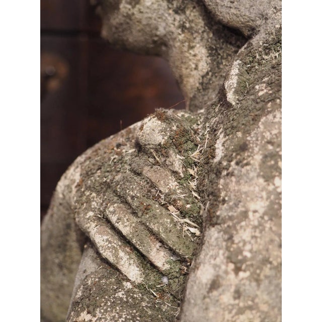 Carved Italian Limestone Statue of a Woman Holding a Bird For Sale - Image 11 of 13