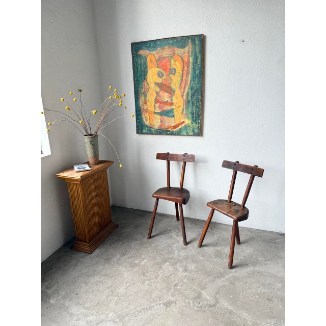 Folk Art Savoyard Tripod Chairs in Oak, 1900s, Set of 2 For Sale - Image 3 of 18