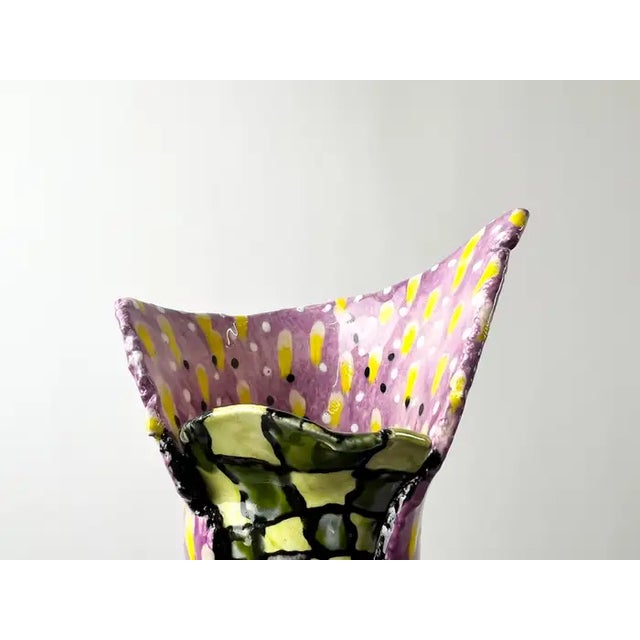 Abstract Studio Multi-Color Hand Painted Ceramic Vase Signed & Dated 1999 For Sale - Image 10 of 17