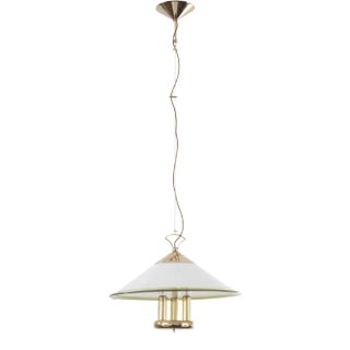 Suspension Lamp in White Murano Glass with Yellow, Green and Galvanic Gold Finishes, Italy, 1980s For Sale