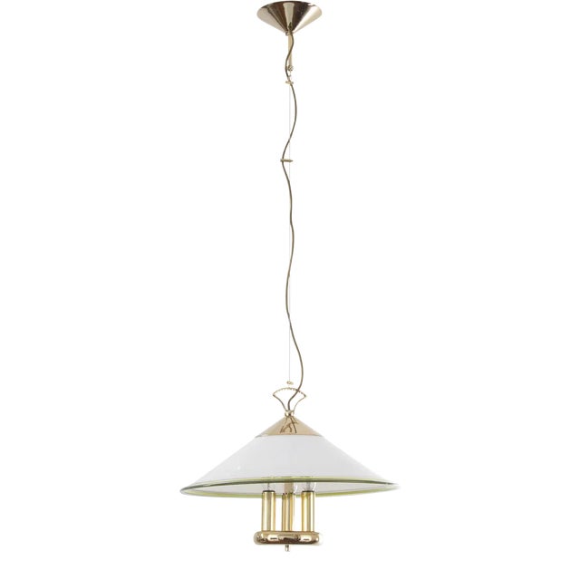 Suspension Lamp in White Murano Glass with Yellow, Green and Galvanic Gold Finishes, Italy, 1980s For Sale