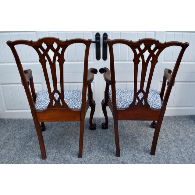 Antique Pair Mahogany Armchairs Chippendale Style Carved Ball Claw Foot Dining For Sale - Image 12 of 18