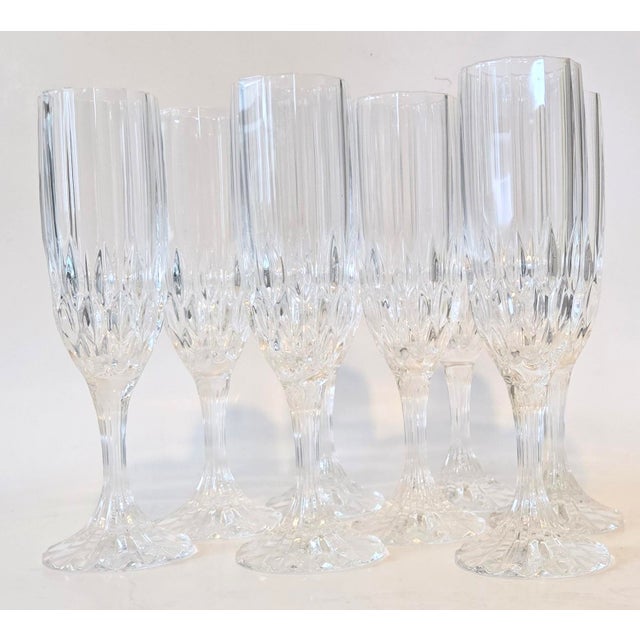 Vintage French Crystal Champagne Flutes- Set of Eight For Sale - Image 6 of 15