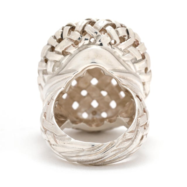Modern Slane Large Oval Basketweave Ring, Sterling Silver, Ring Size 7 For Sale - Image 3 of 7
