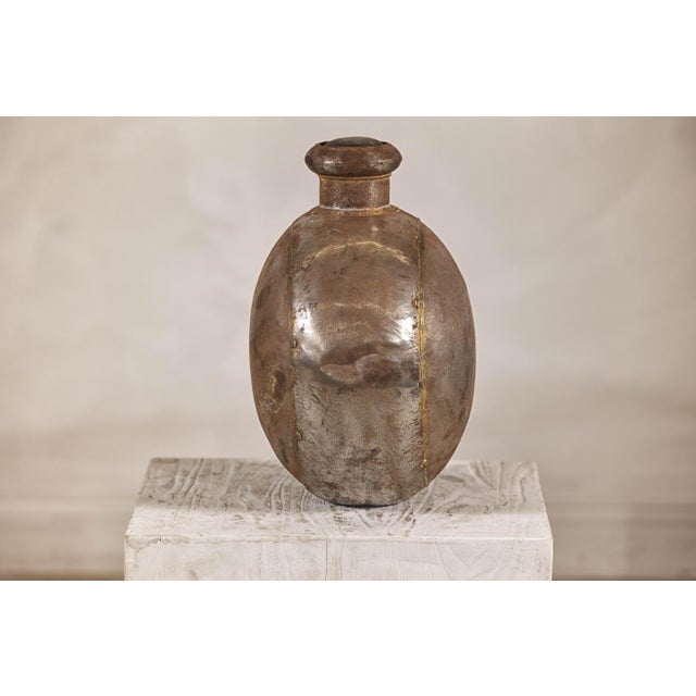 Antique Indian Metal Surahi Decorative Water Vessel, Early 20th Century For Sale - Image 4 of 12