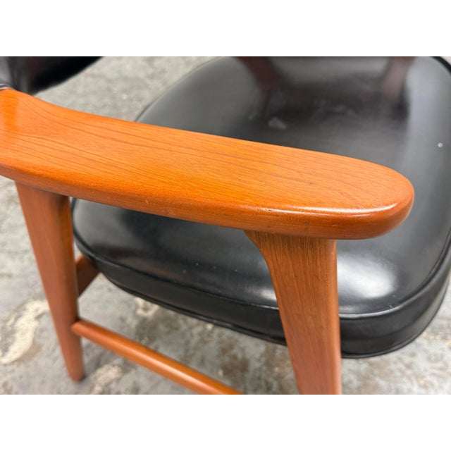 Mid Century Modern Walnut With Black Vinyl Arm Chairs, Pair For Sale - Image 10 of 12