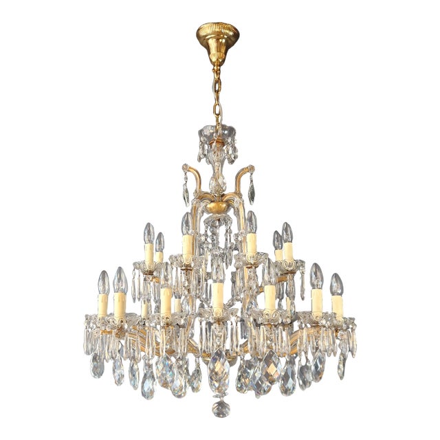 Antique Art Nouveau Maria Theresa Crystal Chandelier Drop Chandelier Brass Glass For Sale