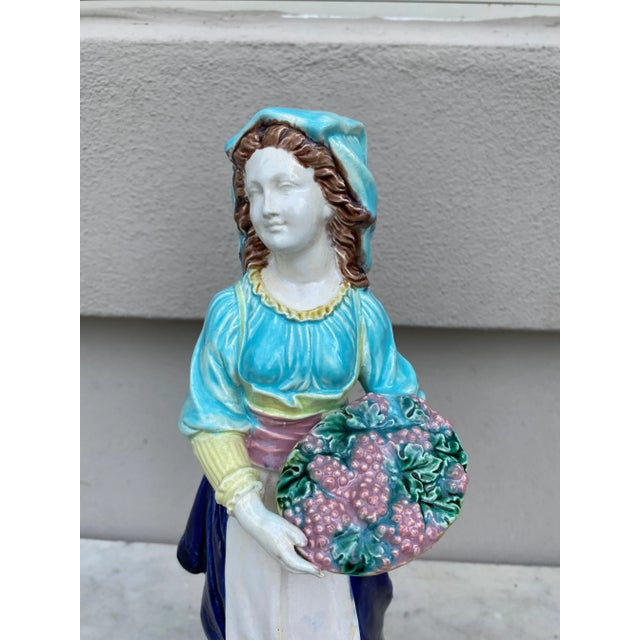 19th Century English Majolica Farmer With Grapes. Height / 13 inches.