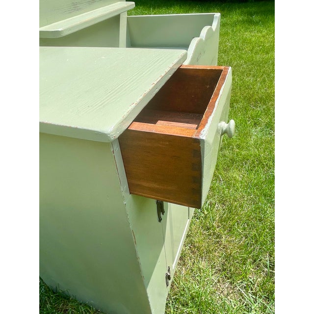 Restored Mid-Century Country Style Sage Green Dry Sink For Sale - Image 4 of 13