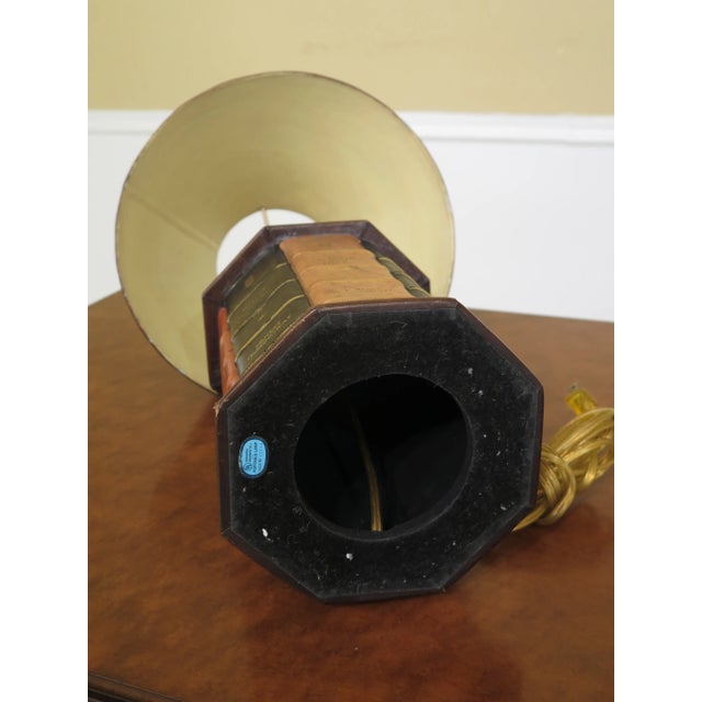 Metal Leather Book Spine Lamp With Toleware Shade For Sale - Image 7 of 8