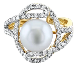 Freshwater Pearl Diamond Ring .32cttw 14k Yellow Gold, Size 9