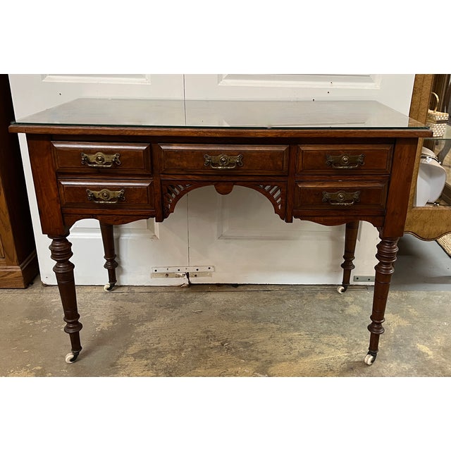 Antique Burl Wood Writing Desk/Vanity For Sale In Dallas - Image 6 of 12