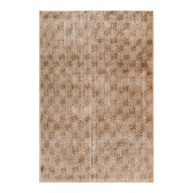 Vintage Zeki Müren Rug in Gold With Brown Geometric Patterns, From Rug & Kilim For Sale