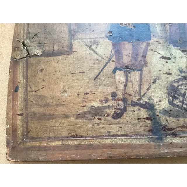 Gothic Antique 18th Century European Oil Painting on Wood – Warriors & Clergy Scene, 20” × 12” For Sale - Image 3 of 12