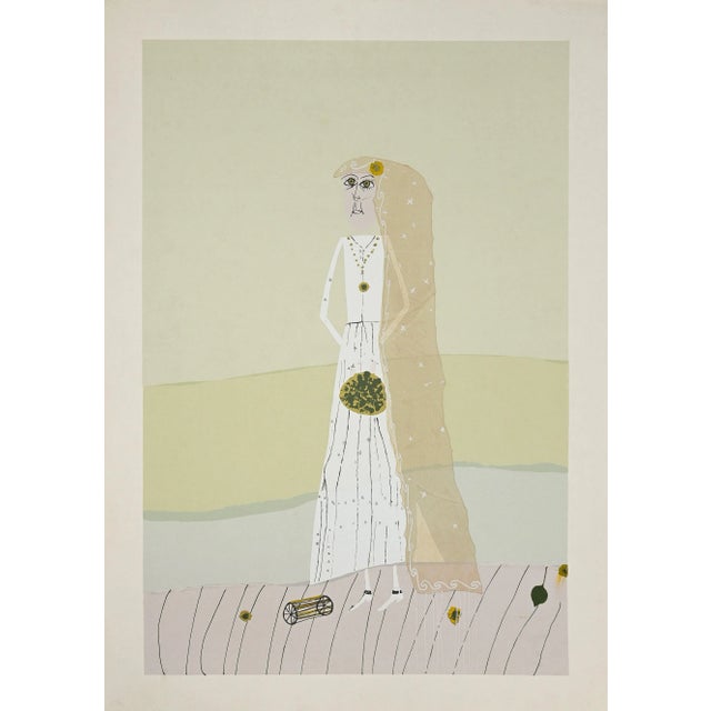 The Bride is an original lithograph realized by Gabrijel Stupika in the late 20th Century. Mixed colored lithograph. Good...