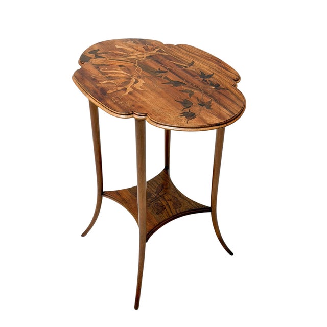 Wood Art Nouveau Walnut Marquetry Side Table by Émile Gallé, France, 1900s For Sale - Image 7 of 10