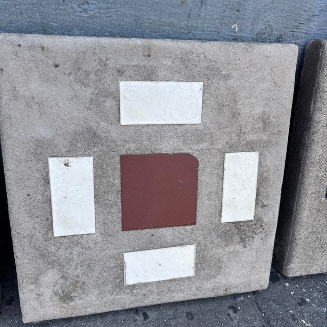 1930s Vintage Hillside-Style Concrete Paver With Inlaid Tile – “Rust Square With Ivory Frame” Design For Sale - Image 5 of 6