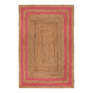 2'x3' Pink Border Rectangle Jute Handmade Rug For Sale