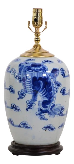 Chinese Blue and White Porcelain Vase Table Lamp at the End of the 19th Century