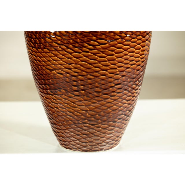 Artisan Large Honeycomb-Textured Ceramic Vase in Warm Amber Glaze For Sale In New York - Image 6 of 18