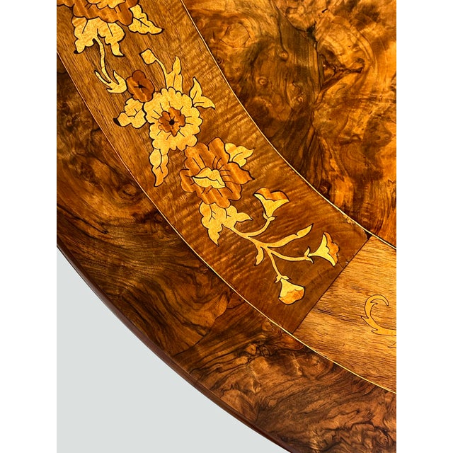 Brown An English Burr Walnut and Marquetry Tilt-Top Oval Breakfast/Center Table For Sale - Image 8 of 13