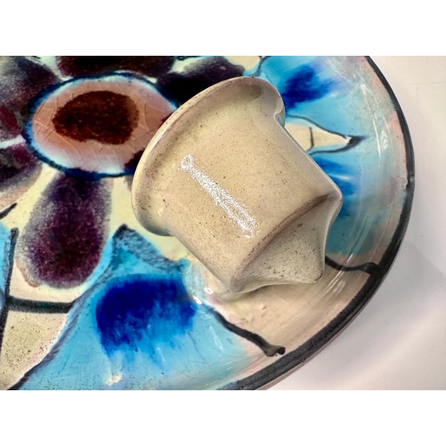 Ceramic Wall Plate Candleholder with Abstract Floral Decoration and Crackle Glaze by Jette Hellerøe, Denmark, 1970s For Sale - Image 3 of 15