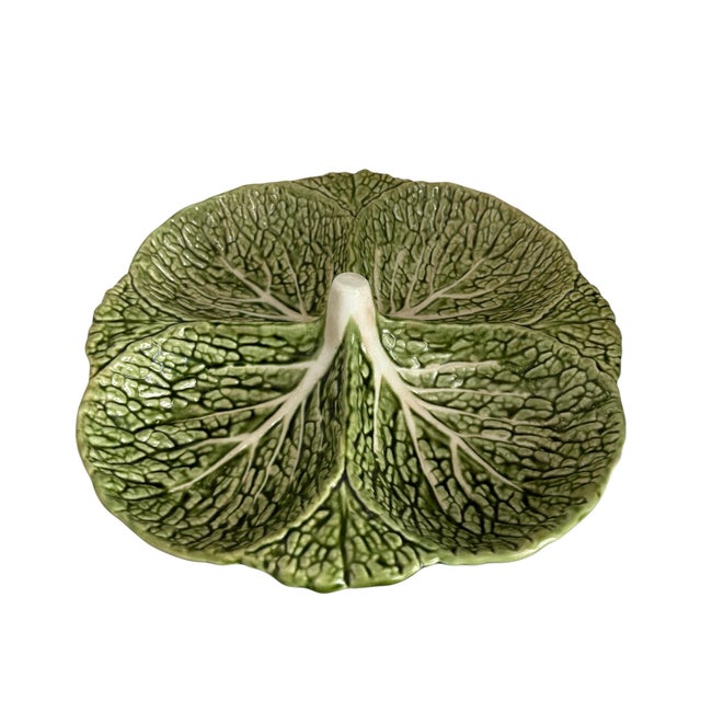 Lovely vintage green cabbage relish platter with four compartments. Made in Portugal. In excellent condition, some minor...