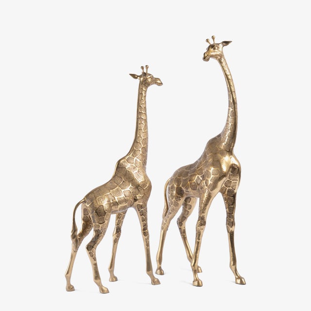 Hollywood Regency Hollywood Regency Style Polished Brass Giraffe Sculptures, Pair For Sale - Image 3 of 12