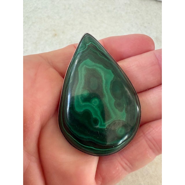 Vintage Sterling Silver Malachite Pendant For Sale - Image 4 of 7