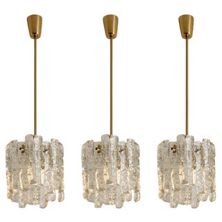 Modern Ice Glass Pendants from Kalmar, 1970s, Set of 2 For Sale